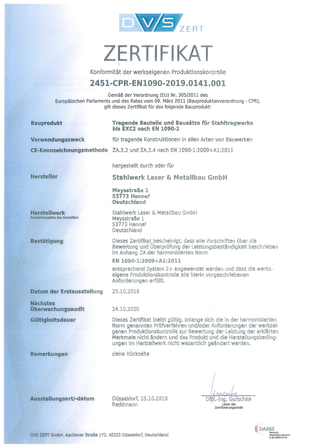Über uns STAHLWERK - 12 ZERTIFIKAT EN1090 2019.0141.001 STAHLWERK 11